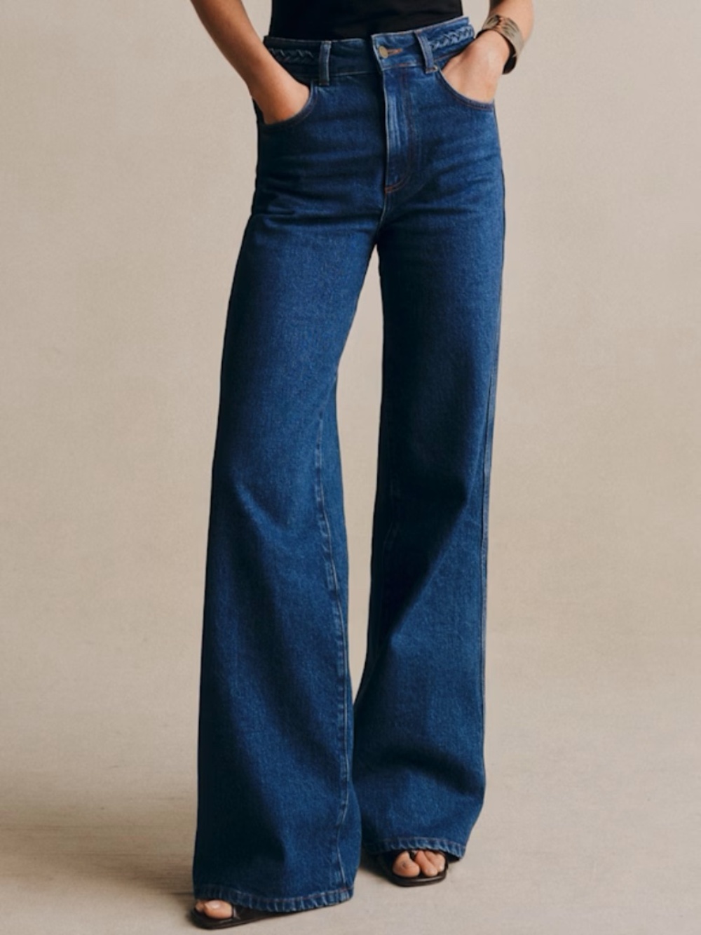 Sezane New 70's Trousers Wide Leg Jeans in Denim Blue Size 36